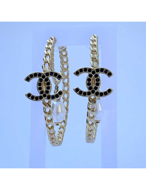 Créoles CHANEL strass et perles nacrées