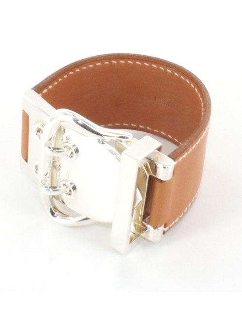 Bracelet HERMES boucle sellier camel et argent