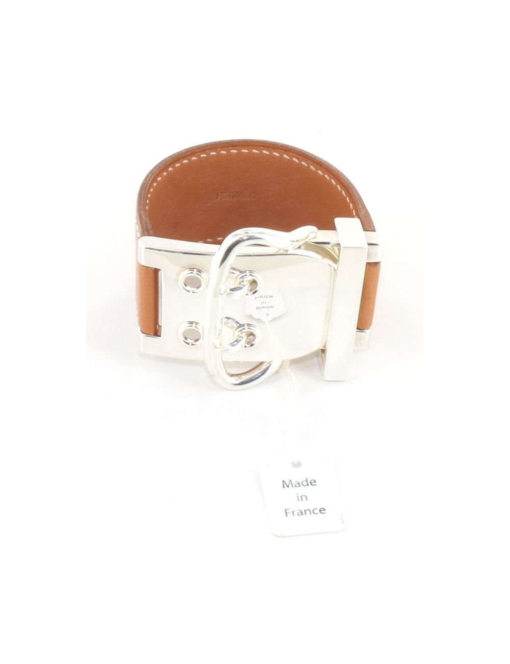 Bracelet HERMES boucle sellier camel et argent