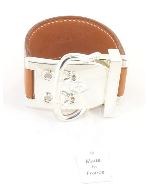 Bracelet HERMES boucle sellier camel et argent
