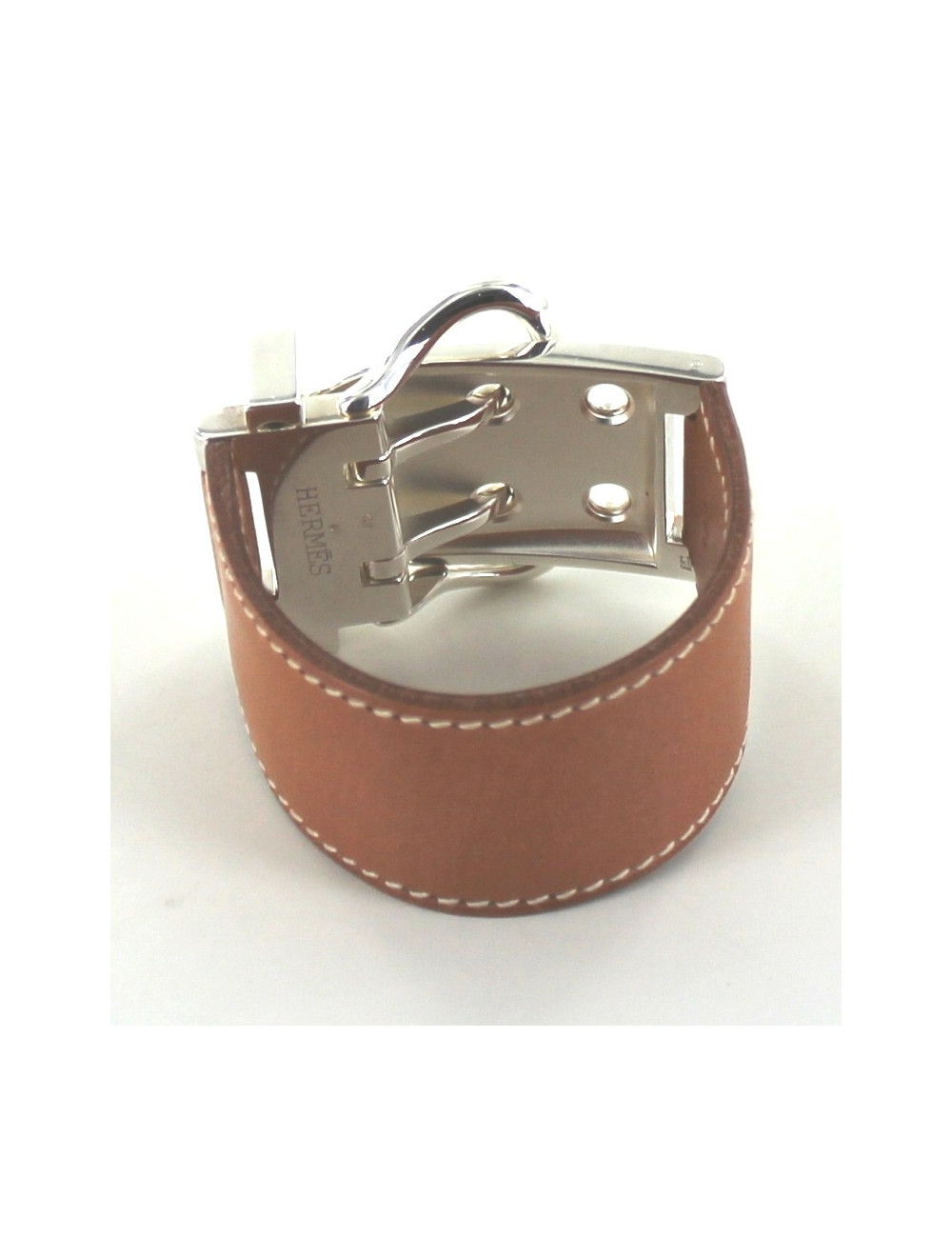 Bracelet HERMES boucle sellier camel et argent