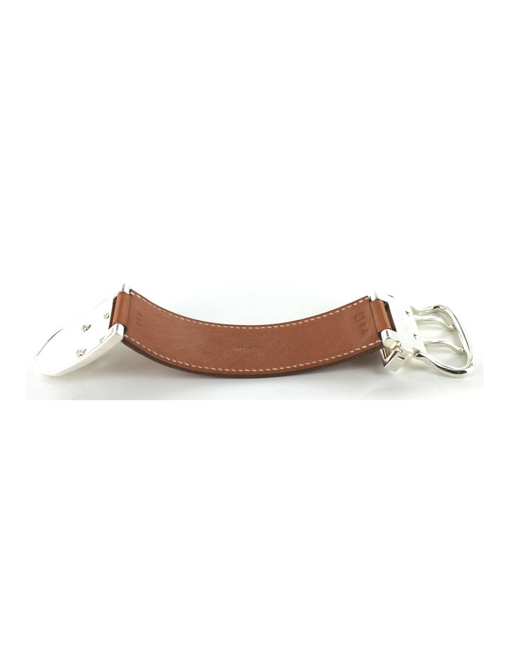 Bracelet HERMES boucle sellier camel et argent