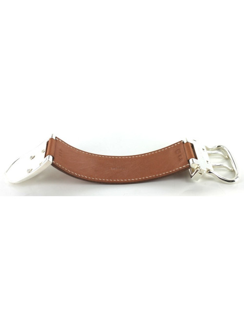 Bracelet HERMES boucle sellier camel et argent