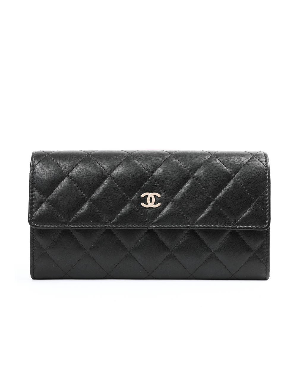 Portefeuille à rabat CHANEL cuir matelassé noir