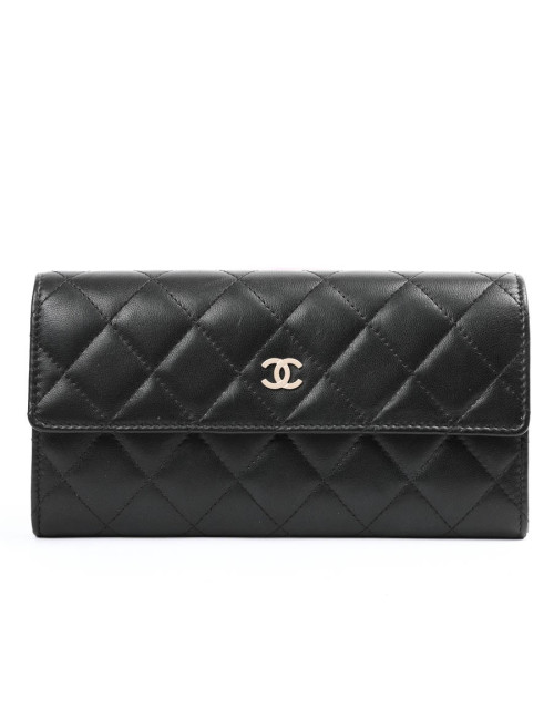 Portefeuille à rabat CHANEL cuir matelassé noir