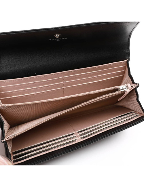 Portefeuille à rabat CHANEL cuir matelassé noir