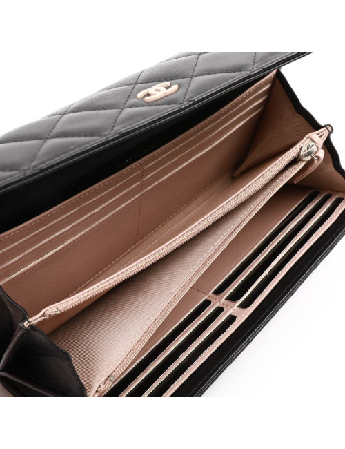 Portefeuille à rabat CHANEL cuir matelassé noir
