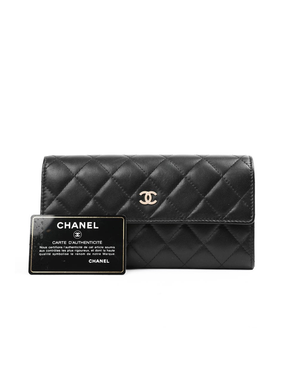 Portefeuille à rabat CHANEL cuir matelassé noir