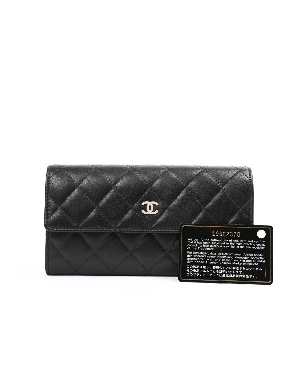 Portefeuille à rabat CHANEL cuir matelassé noir