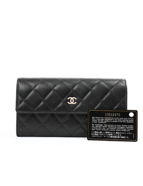 Portefeuille à rabat CHANEL cuir matelassé noir