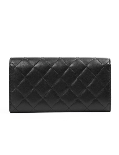 Portefeuille à rabat CHANEL cuir matelassé noir