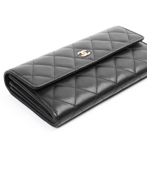 Portefeuille à rabat CHANEL cuir matelassé noir