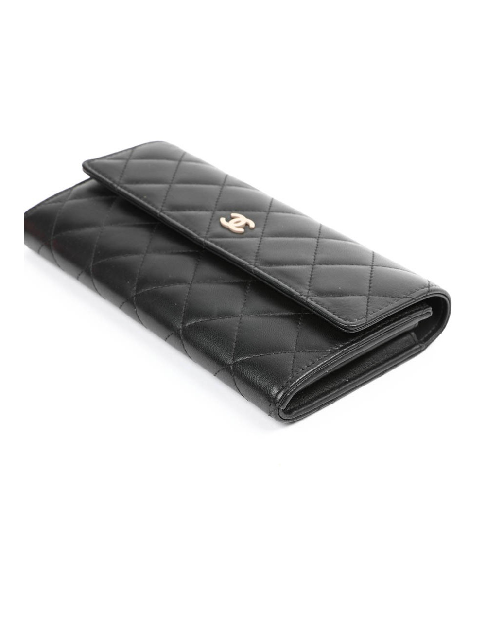 Portefeuille à rabat CHANEL cuir matelassé noir