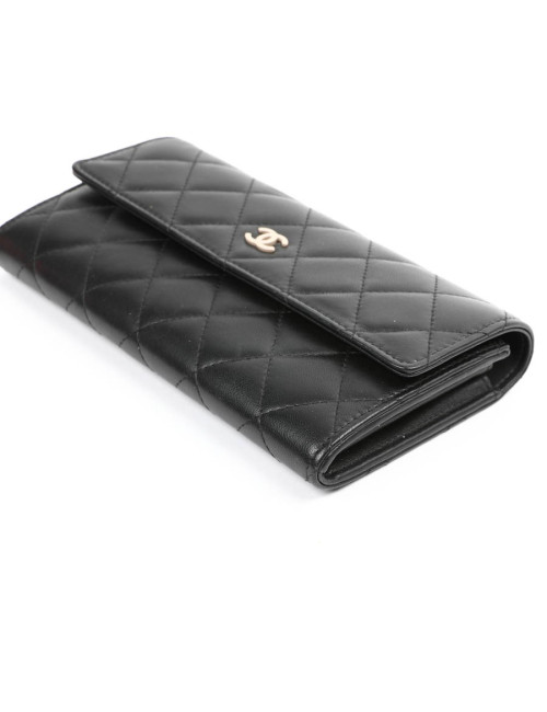 Portefeuille à rabat CHANEL cuir matelassé noir