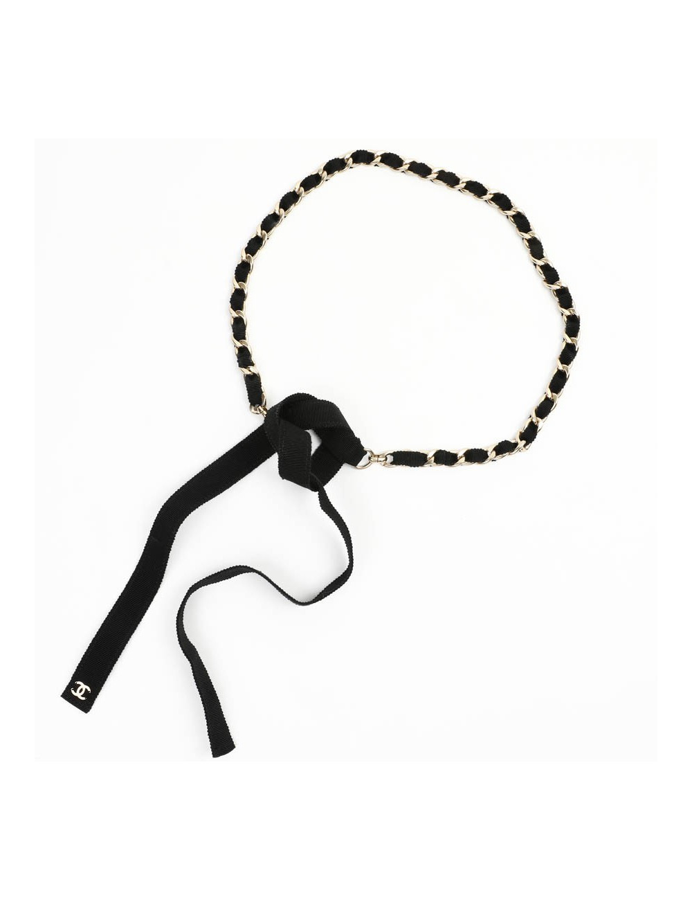 Ceinture CHANEL chaîne dorée entrelacée de cuir noir