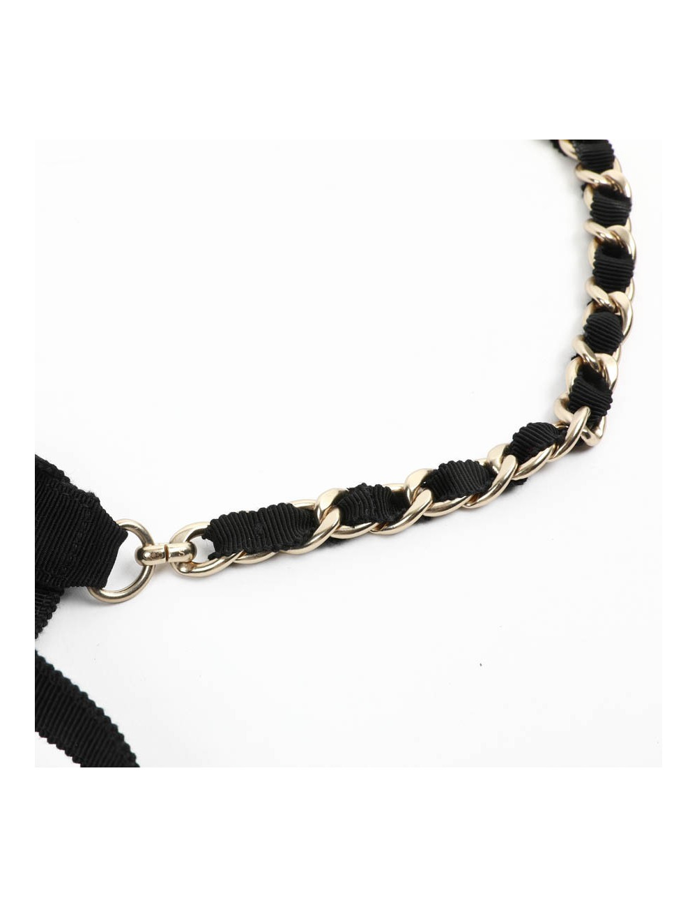 Ceinture CHANEL chaîne dorée entrelacée de cuir noir