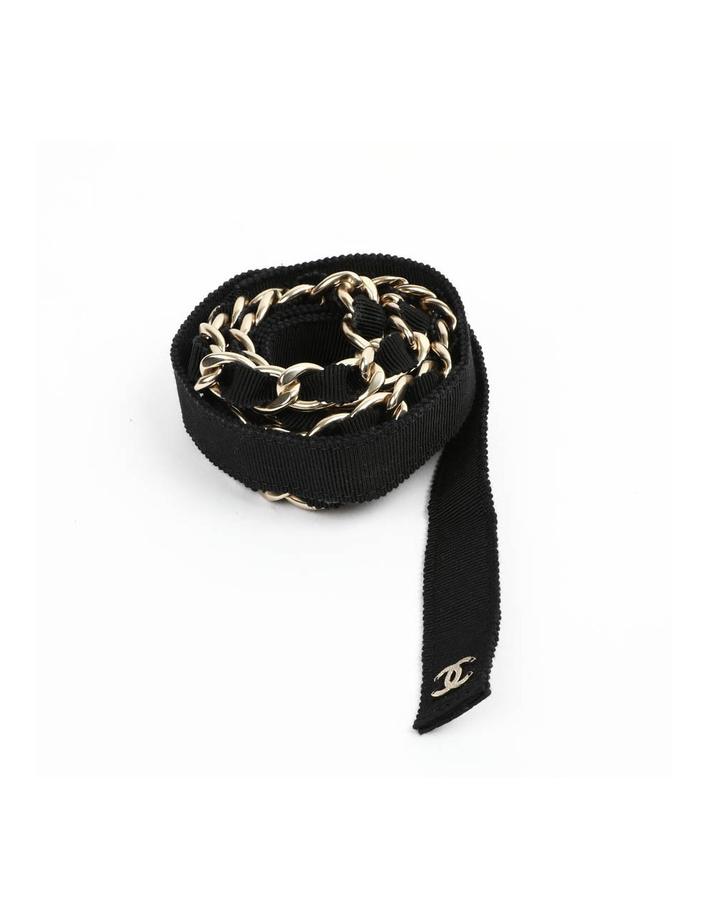 Ceinture CHANEL chaîne dorée entrelacée de cuir noir