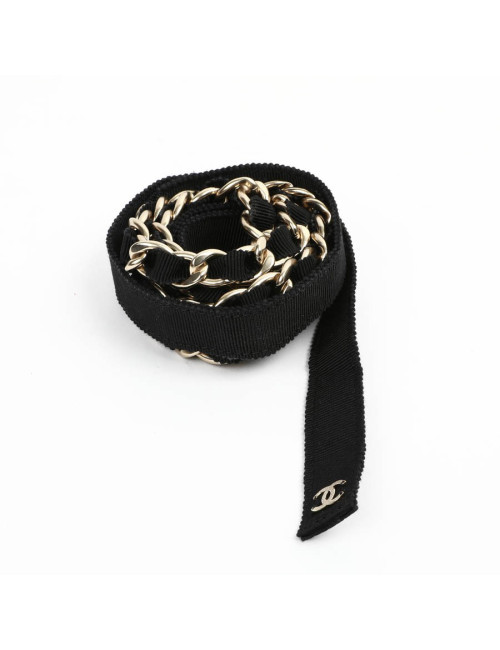 Ceinture CHANEL chaîne dorée entrelacée de cuir noir