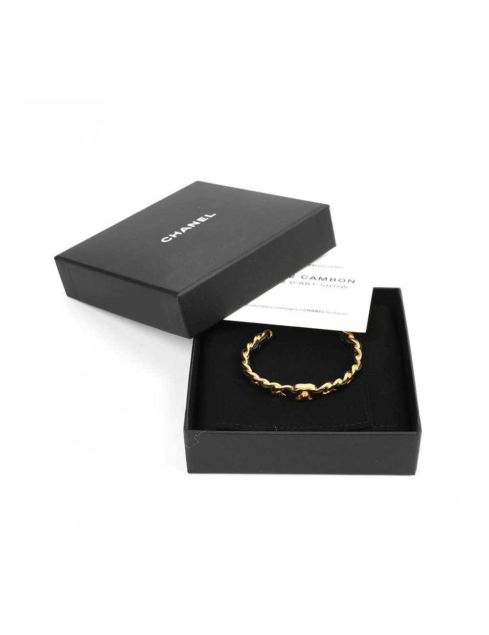 bracelet CHANEL métal doré entrelacé de cuir noir