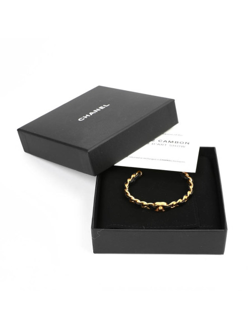 bracelet CHANEL métal doré entrelacé de cuir noir