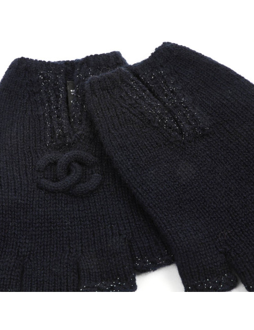 Mitaines CHANEL cachemire bleu marine