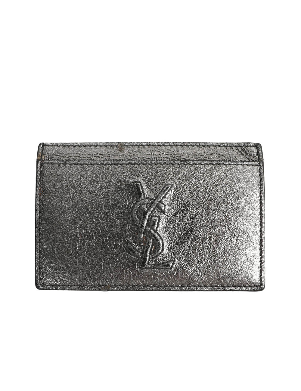 Porte-cartes YSL SAINT LAURENT cuir gris métallisé