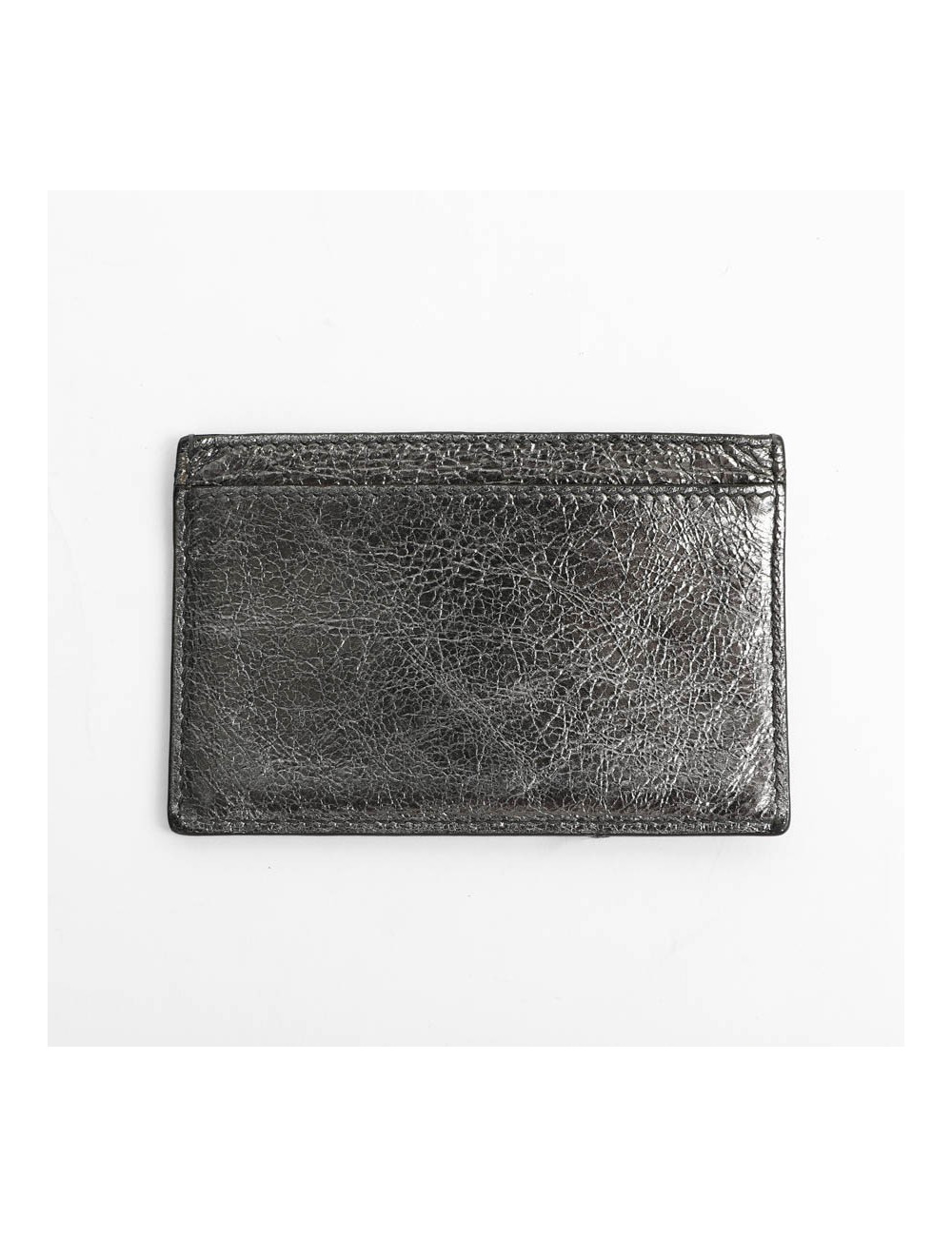 Porte-cartes YSL SAINT LAURENT cuir gris métallisé