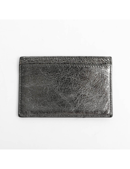 Porte-cartes YSL SAINT LAURENT cuir gris métalisé