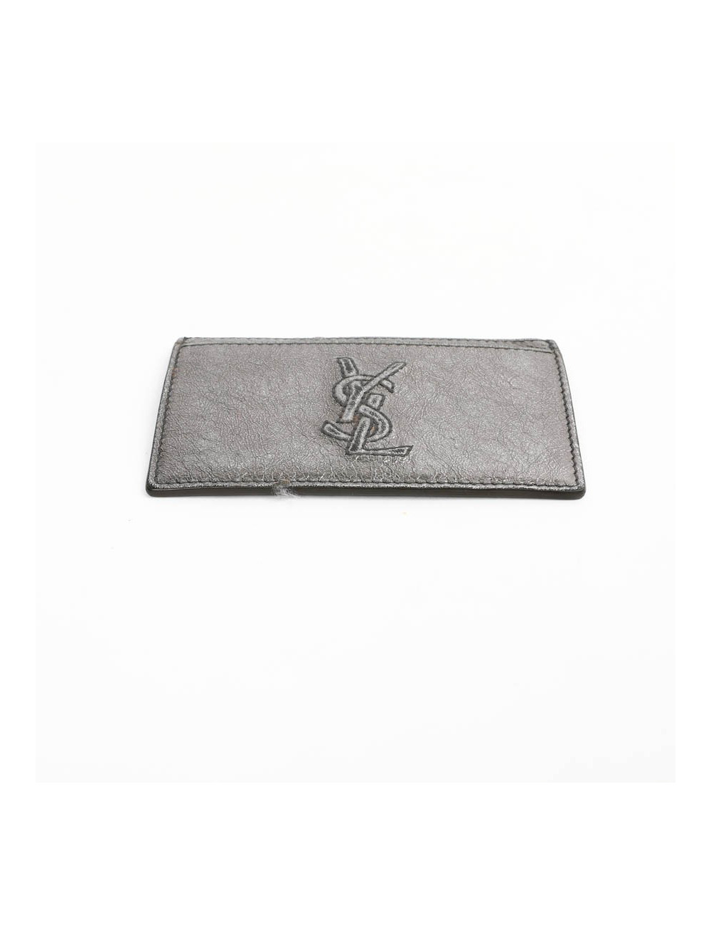 Porte-cartes YSL SAINT LAURENT cuir gris métalisé
