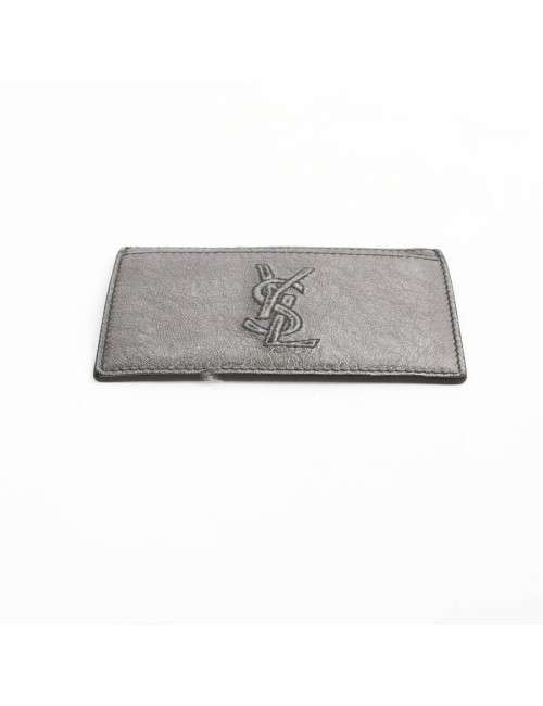 Porte-cartes YSL SAINT LAURENT cuir gris métalisé