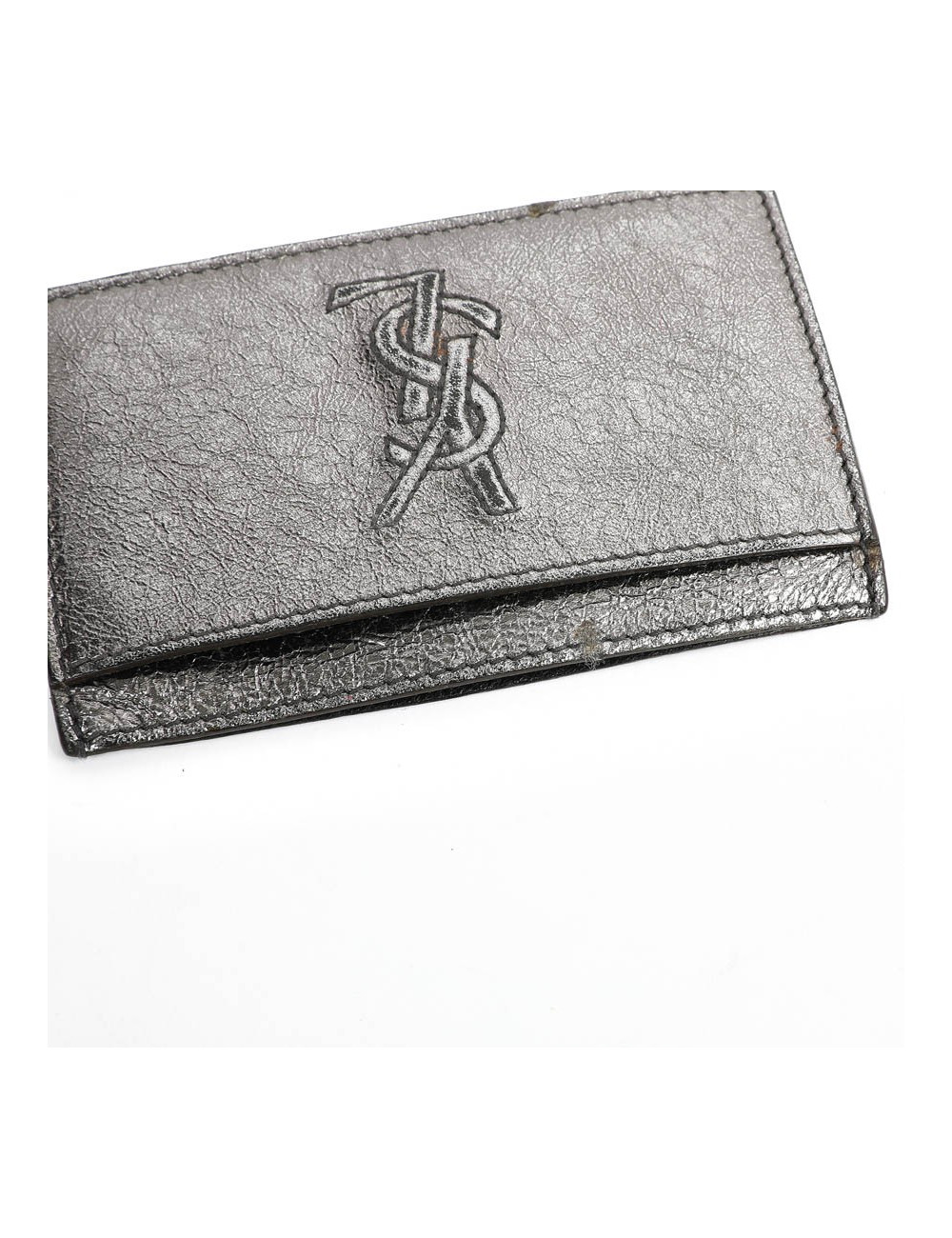 Porte-cartes YSL SAINT LAURENT cuir gris métalisé