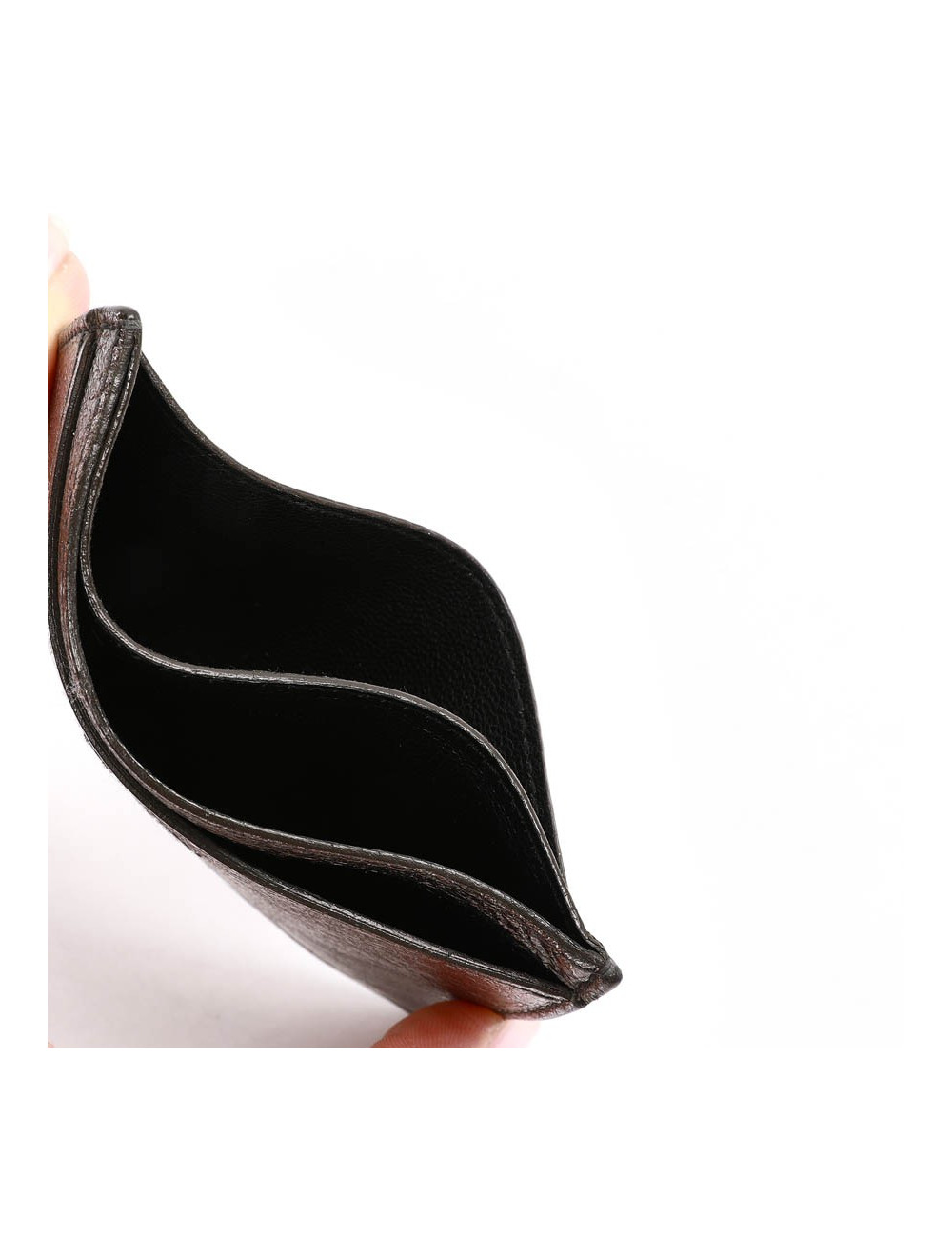 Porte-cartes YSL SAINT LAURENT cuir gris métallisé