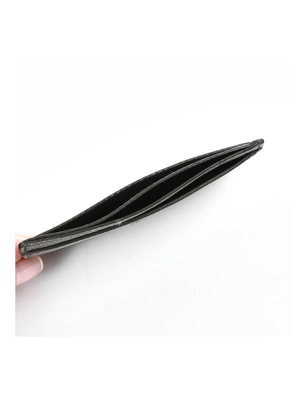 Porte-cartes YSL SAINT LAURENT cuir gris métallisé