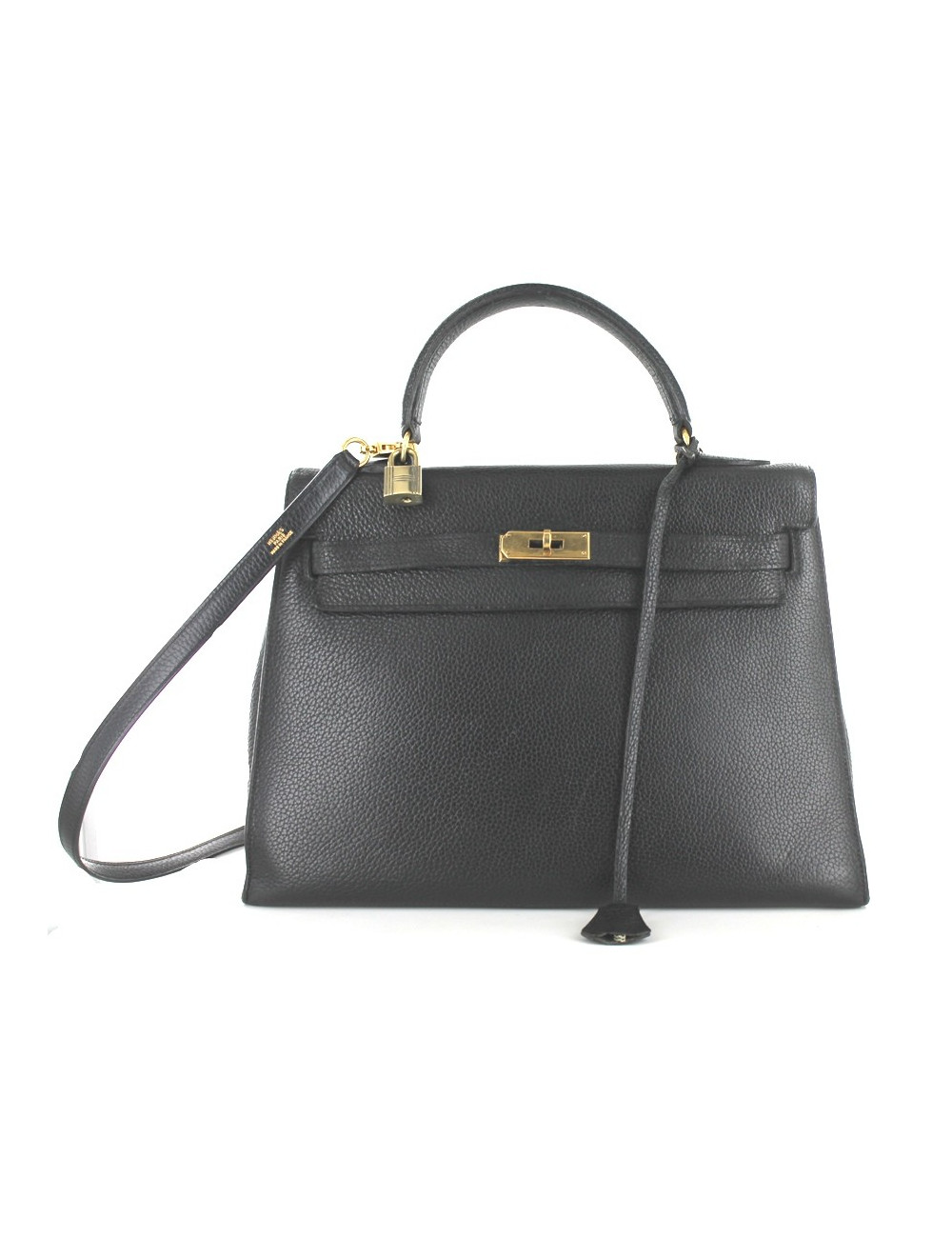 KELLY 32 HERMES en cuir noir