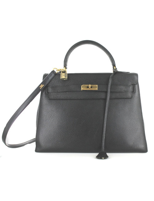 KELLY 32 HERMES en cuir noir
