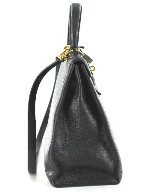 KELLY 32 HERMES en cuir noir