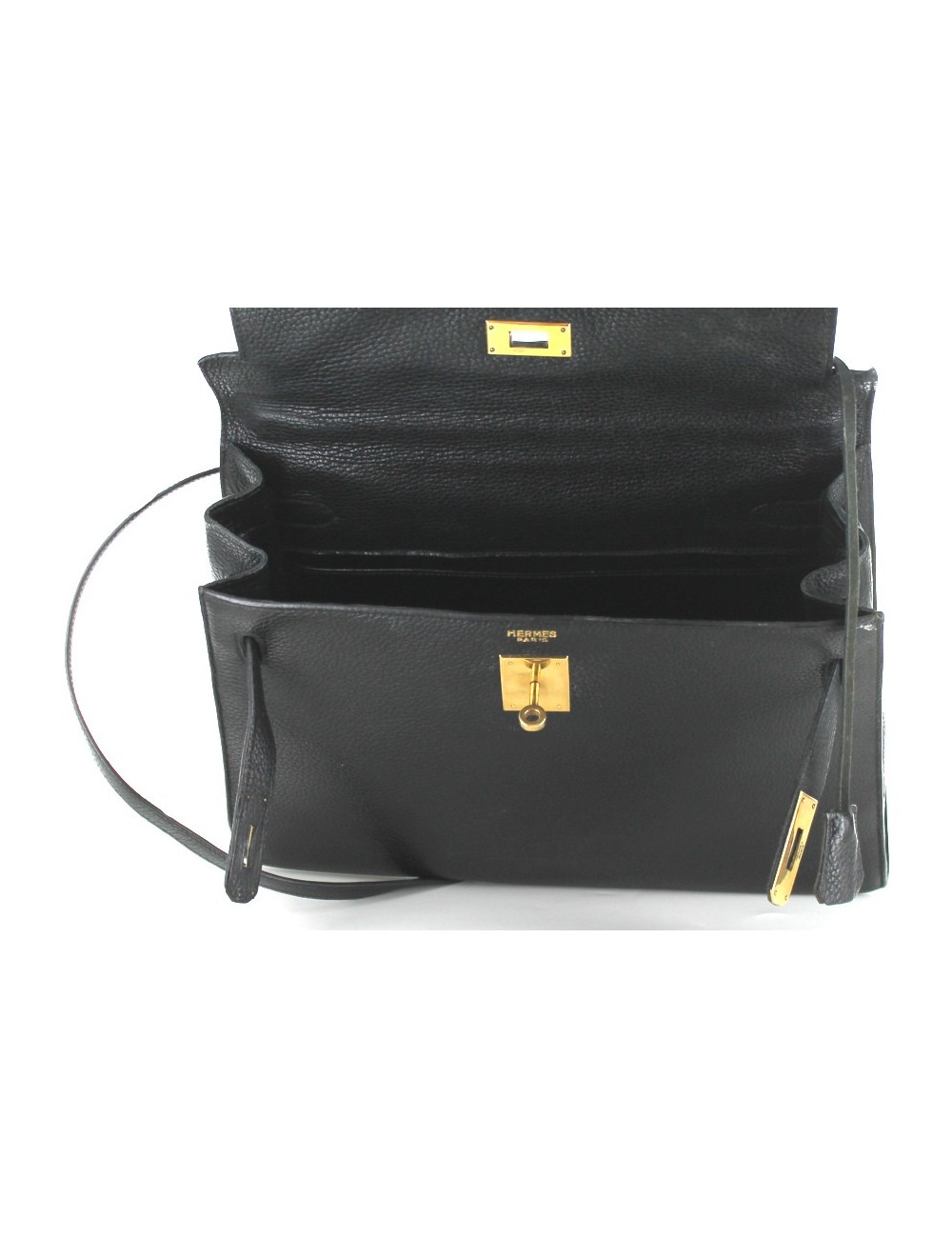 KELLY 32 HERMES en cuir noir