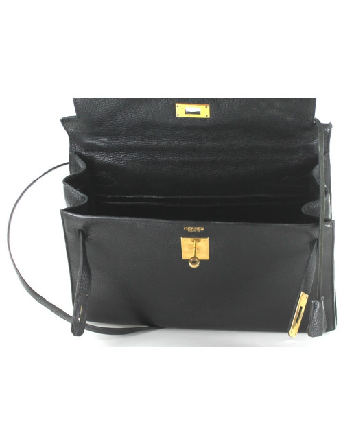 KELLY 32 HERMES en cuir noir