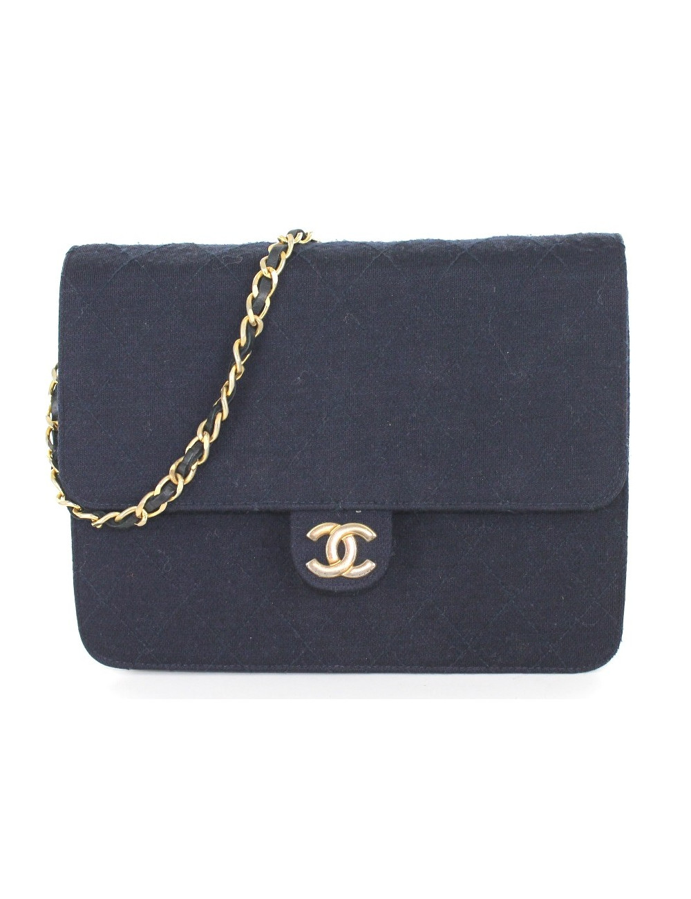 Sac CHANEL vintage en jersey bleu marine 