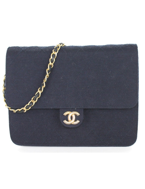 Sac CHANEL vintage en jersey bleu marine 