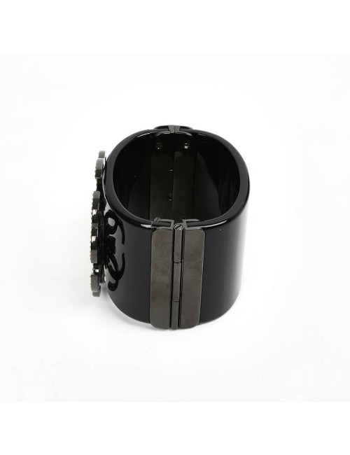 Manchette CHANEL resine noire CC strass jaunes