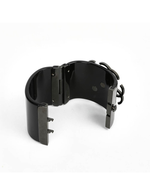 Manchette CHANEL resine noire CC strass jaunes