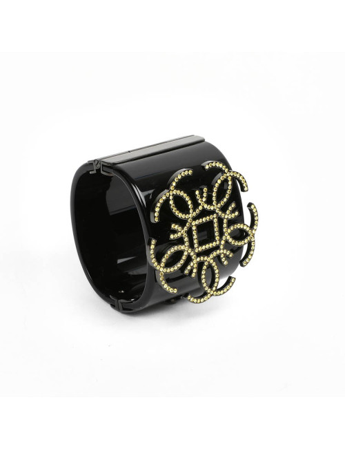 Manchette CHANEL resine noire CC strass jaunes