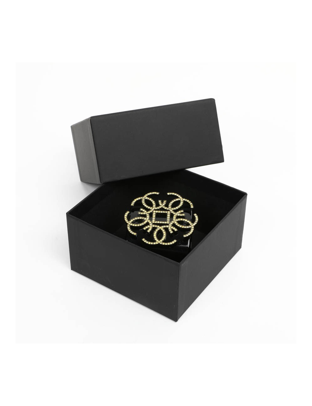 Manchette CHANEL resine noire CC strass jaunes