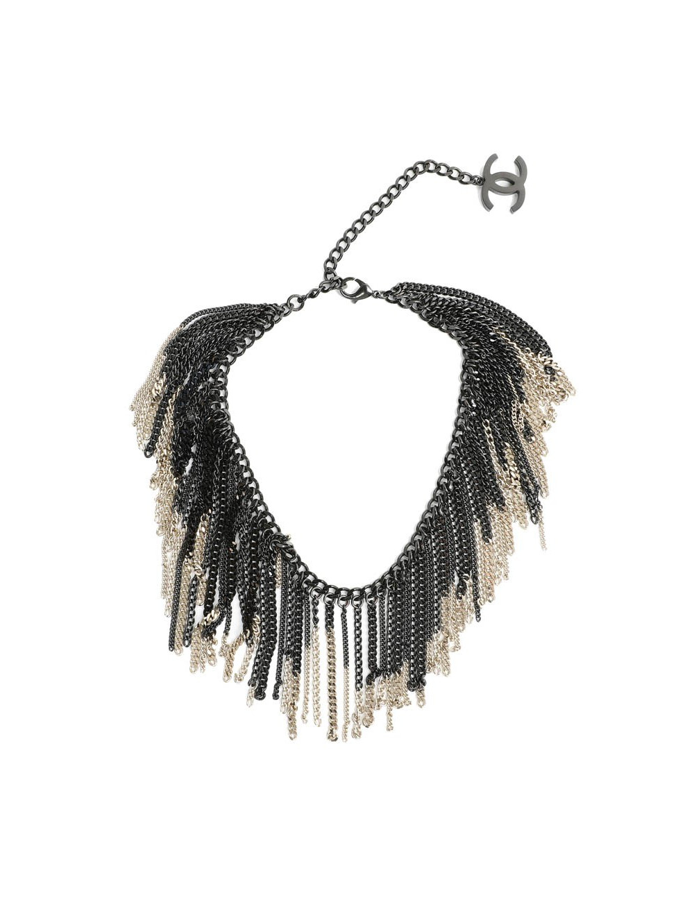 Collier CHANEL chaînes ruthénium et doré