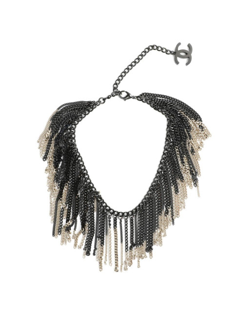 Collier CHANEL chaînes ruthénium et doré