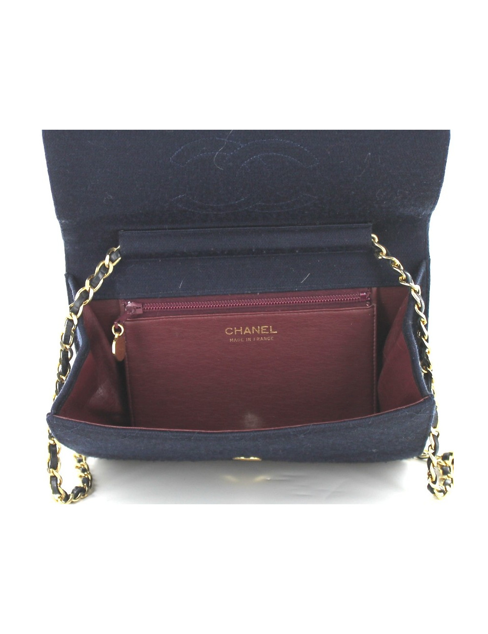 Sac CHANEL vintage en jersey bleu marine 