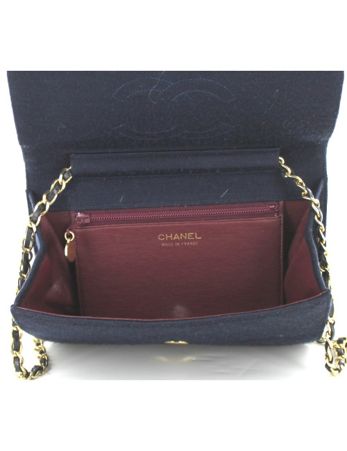 Sac CHANEL vintage en jersey bleu marine 