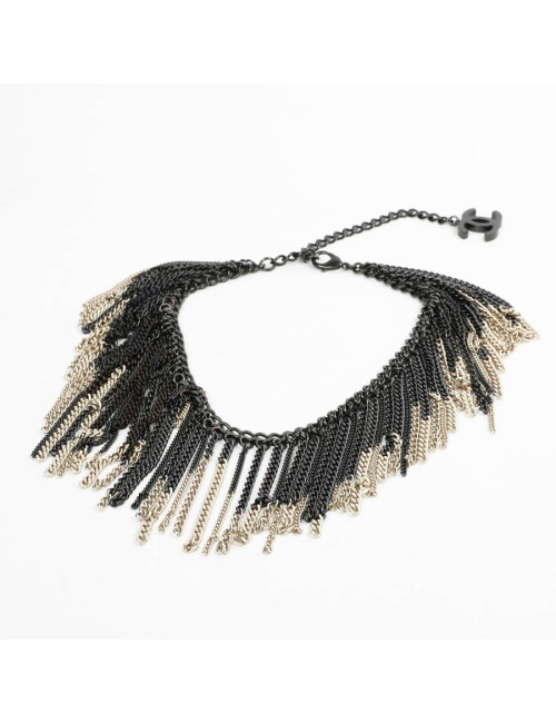 Collier CHANEL chaînes ruthénium et doré