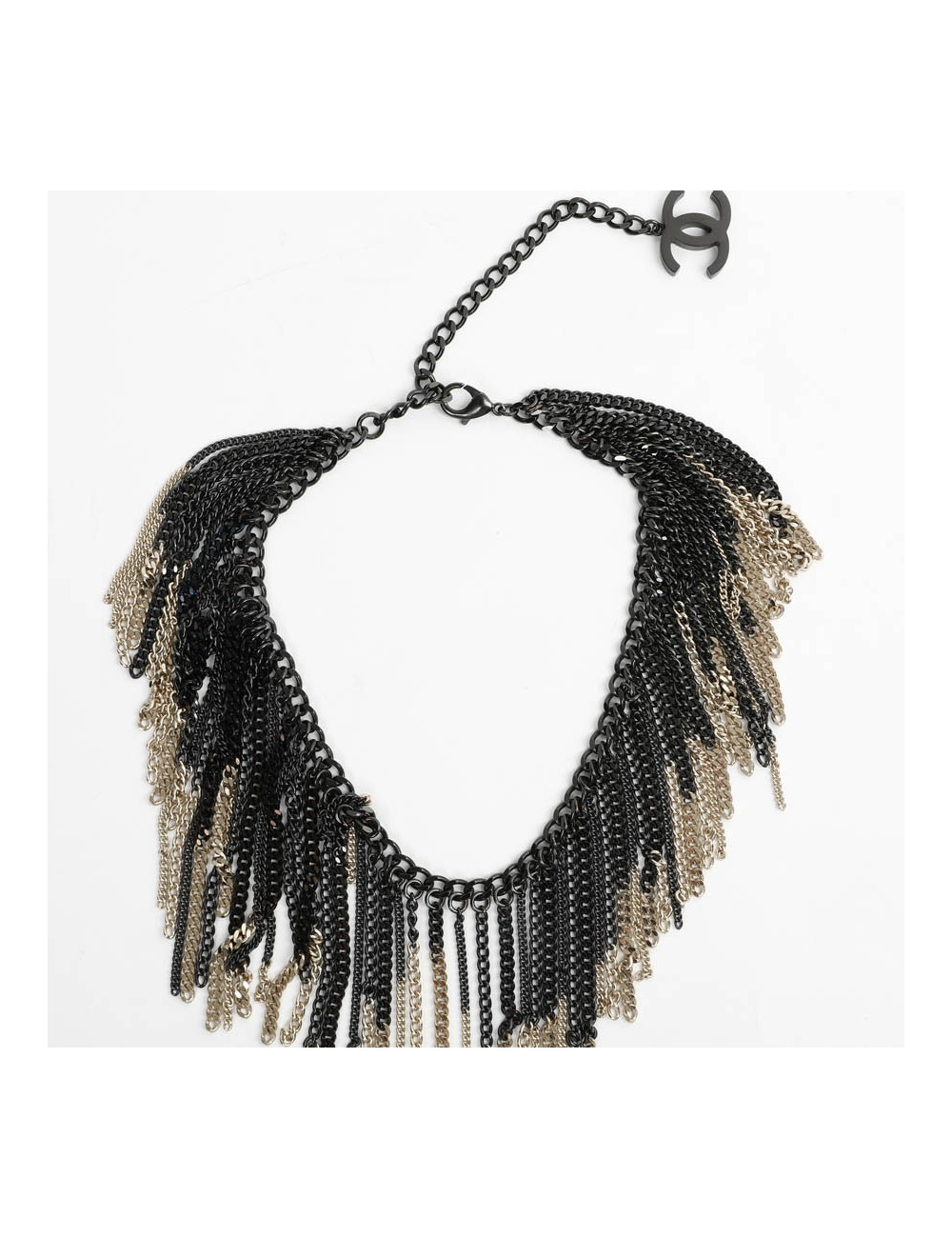 Collier CHANEL chaînes ruthénium et doré